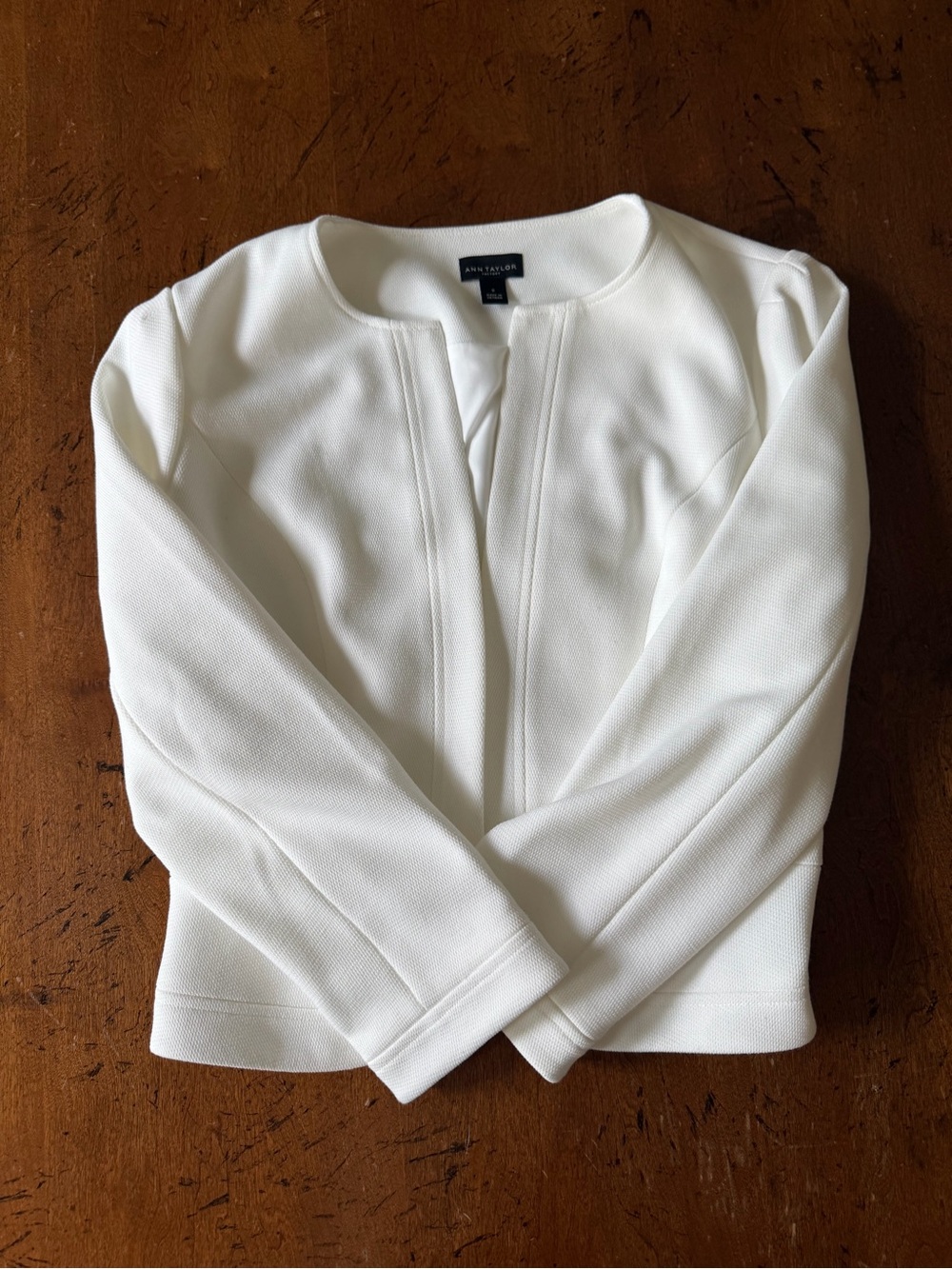 Ann Taylor white Textured Collarless Open Jacket